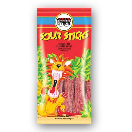 Strawberry Flavored Sour Sticks - Paskesz
