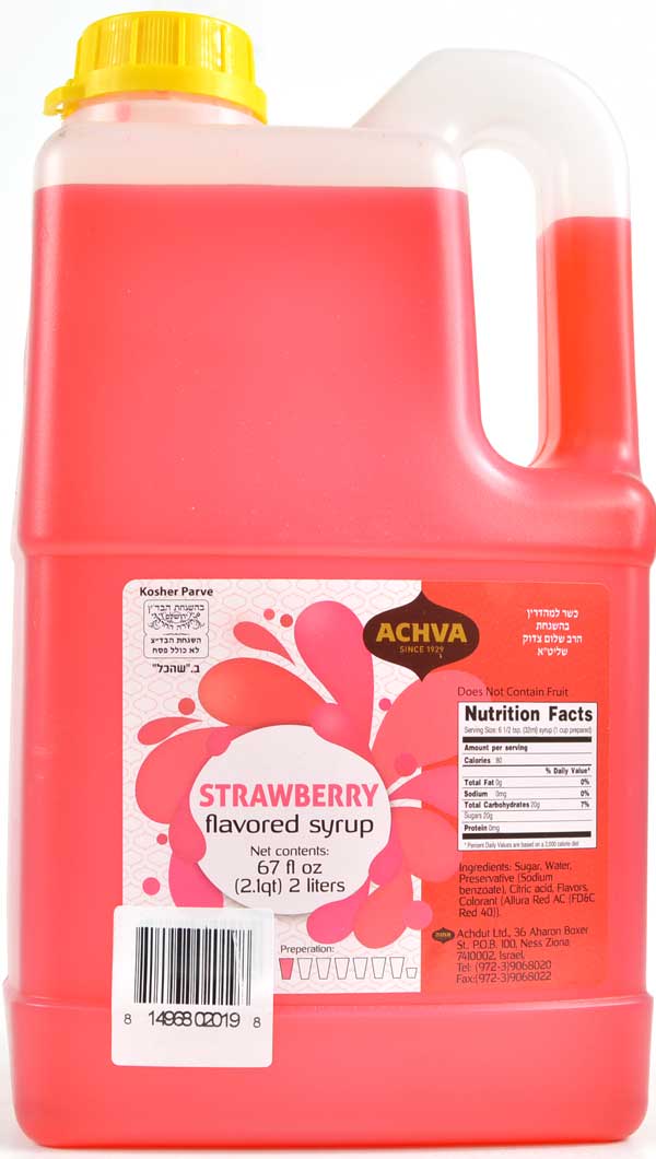 Achva Strawberry Flavored Syrup 4L Groceries By Israel